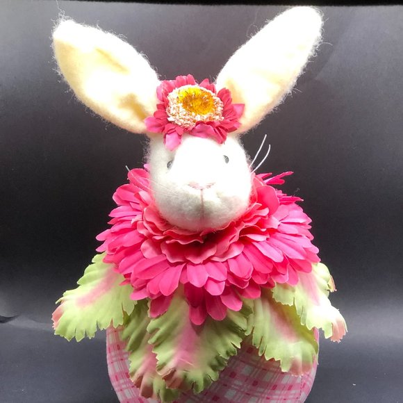 FLORAL RABBIT BUNNY Adorable Plush Bean Base Adjustable Wire Ears Easter Gift - Picture 4 of 15